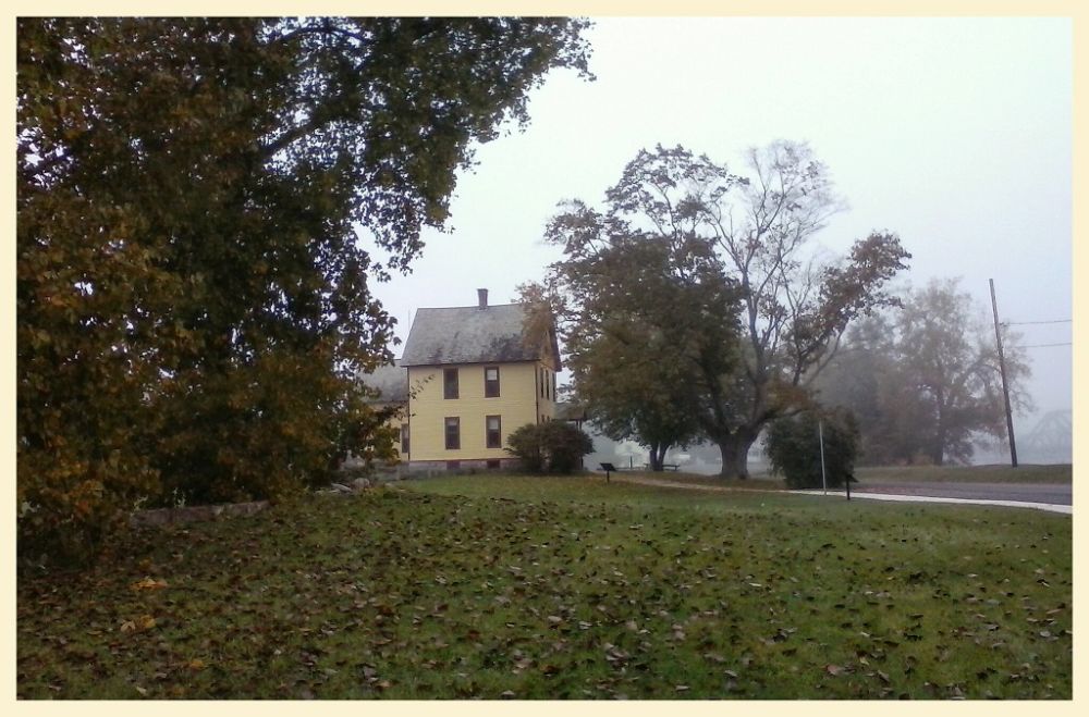 Schoharie Crossing Visitor Center on a foggy October morning. 