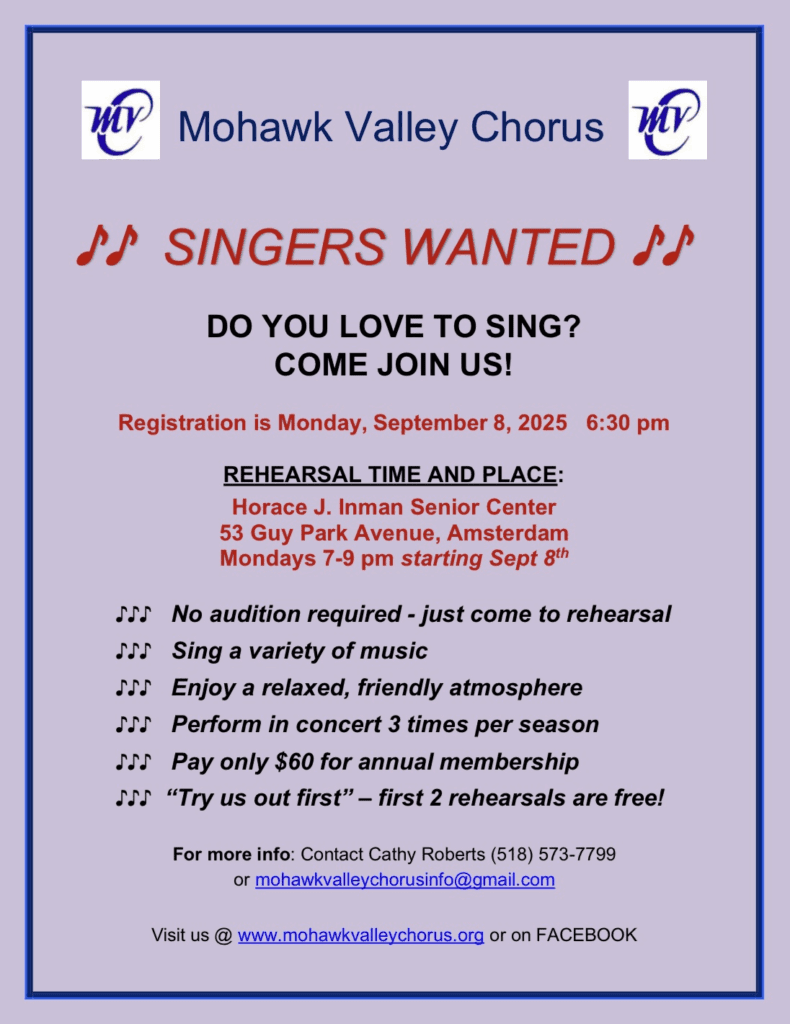 Mohawk Valley Chorus seeking new singers - Montgomery County